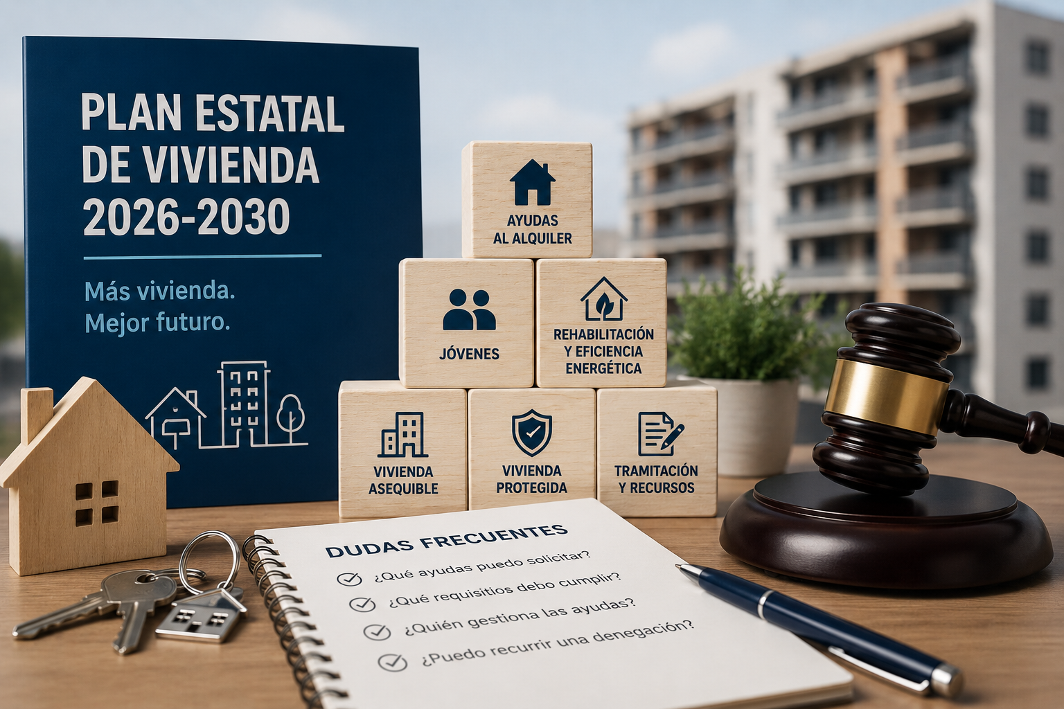 Infografía sobre Plan Estatal de Vivienda 2026-2030, ayudas al alquiler, vivienda asequible, competencias autonómicas y dudas legales