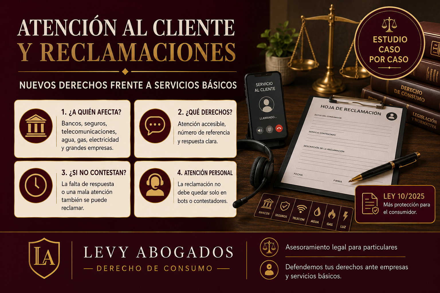 Consumidor presentando una reclamación de atención al cliente frente a una empresa de servicios básicos