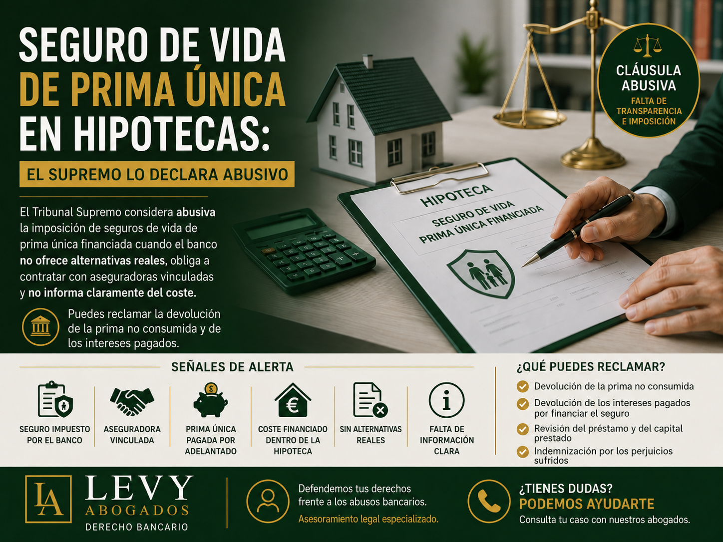 Persona revisando una hipoteca con seguro de vida de prima única financiada y asesoramiento legal bancario