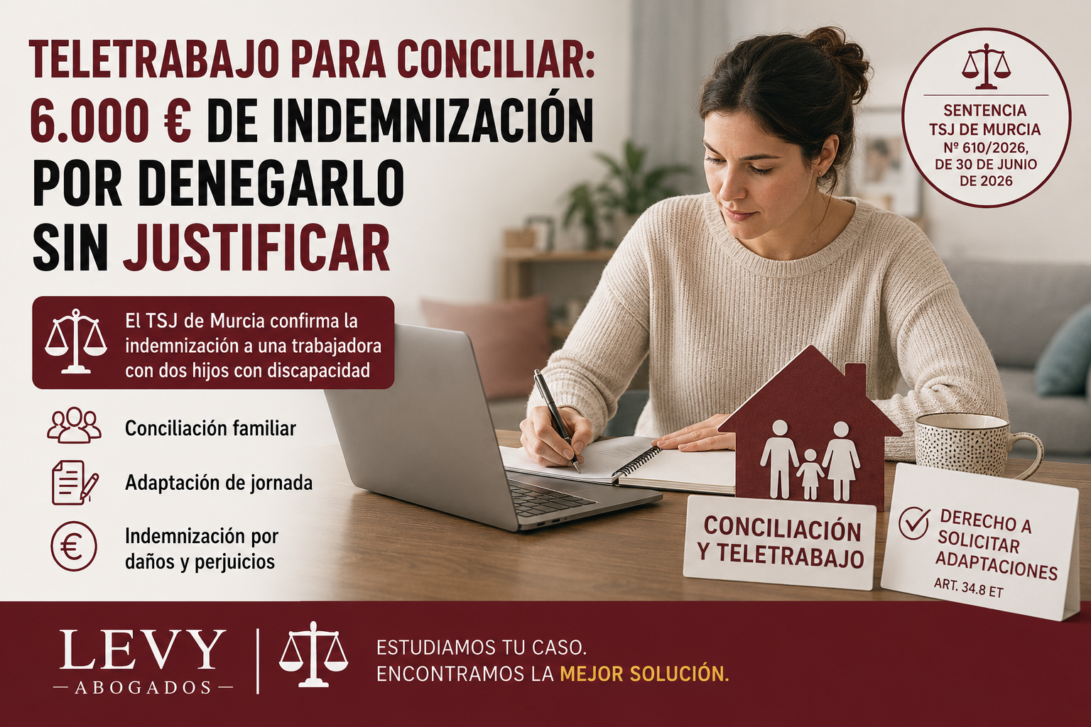 Teletrabajo por conciliación e indemnización de 6.000 euros