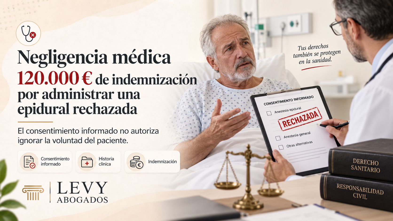Negligencia médica por epidural e indemnización de 120.000 euros
